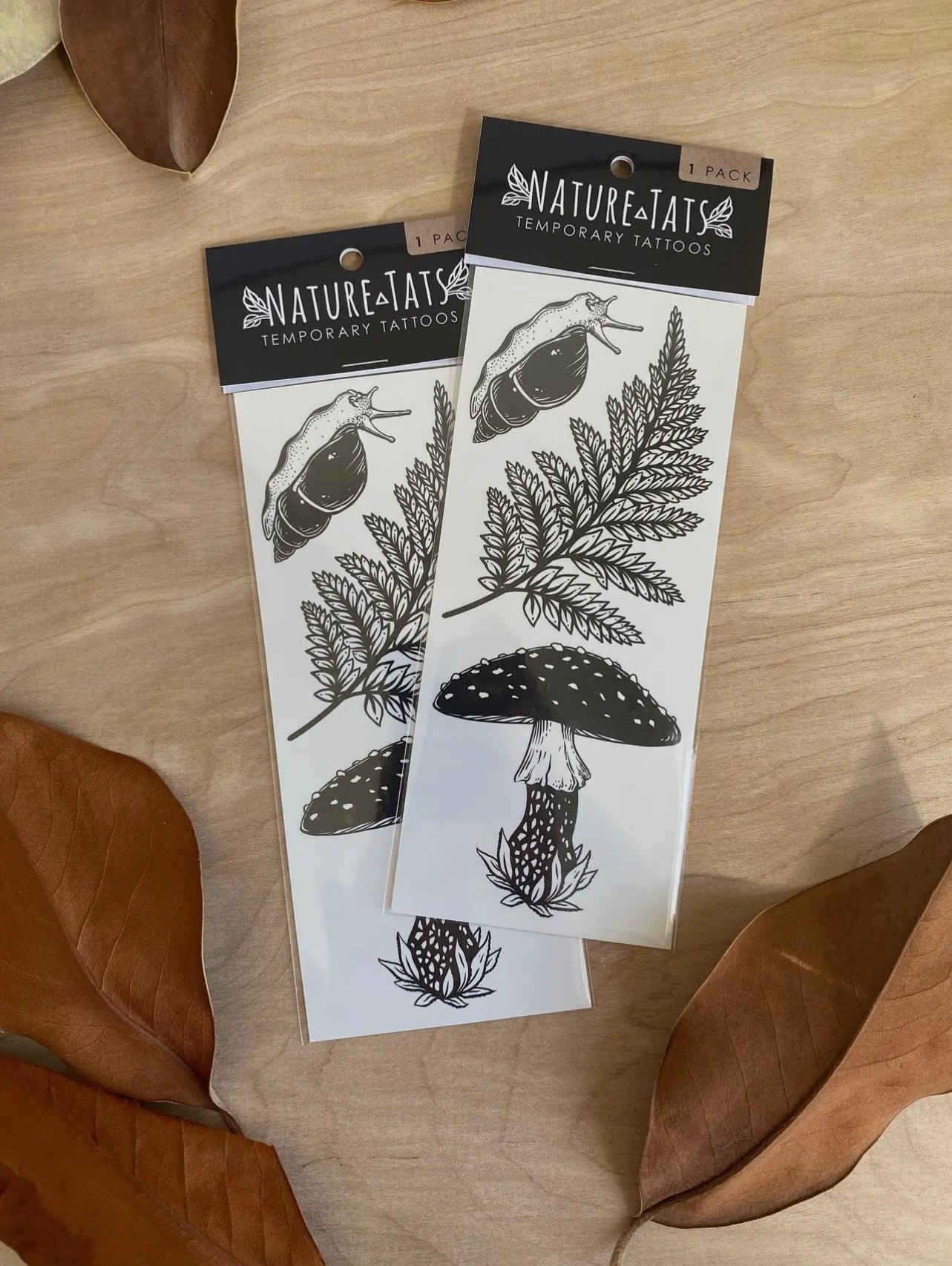 Amanita Mushroom, Fern, Snail Temporary Tattoo